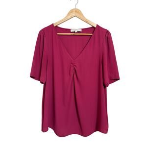 LOFT Women's Magenta Pink Short Sleeve Flowy Blouse Size Medium